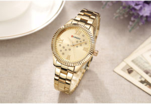 Relógio Curren Feminino Pluseira Fina em Aço Inoxidável À Prova d'água Gold G (1)