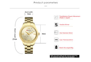 Relógio Curren Feminino Pluseira Fina em Aço Inoxidável À Prova d'água Gold G (2)