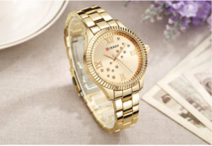 Relógio Curren Feminino Pluseira Fina em Aço Inoxidável À Prova d'água Gold G (6)
