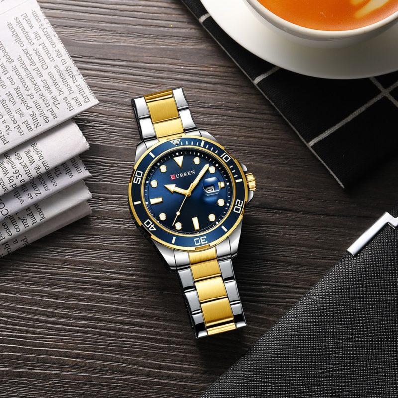 Relógio Curren Masculino de Luxo em Aço Inoxidável À Prova D'Água Série Ghost Gold Blue (3)