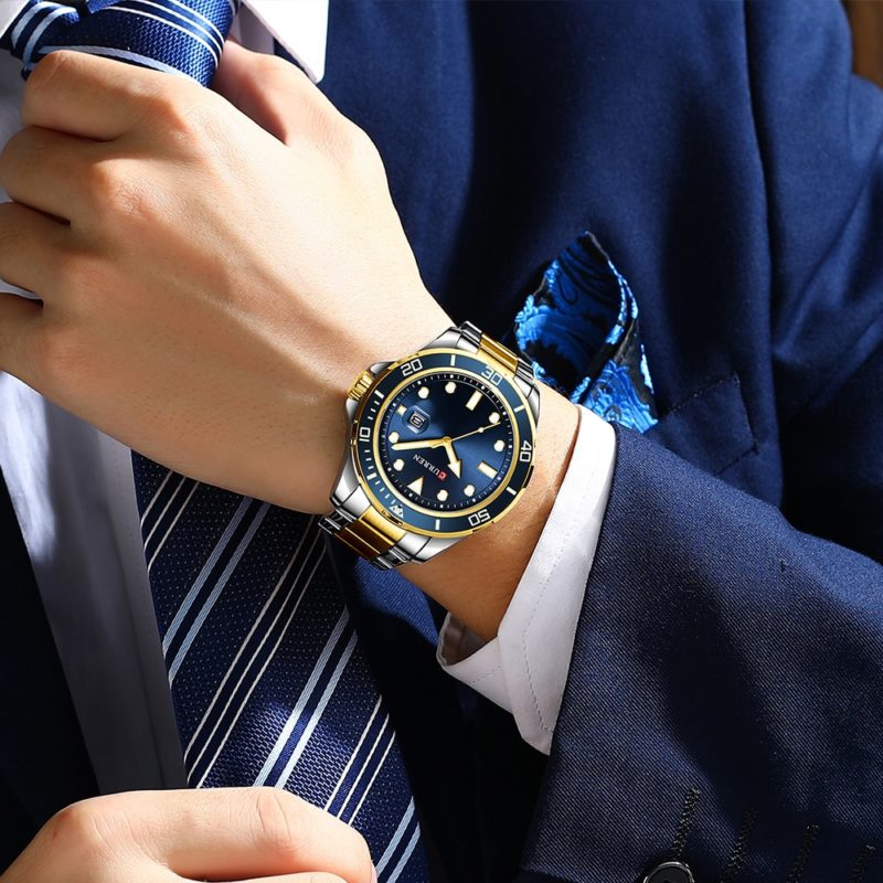 Relógio Curren Masculino de Luxo em Aço Inoxidável À Prova D'Água Série Ghost Gold Blue (4)