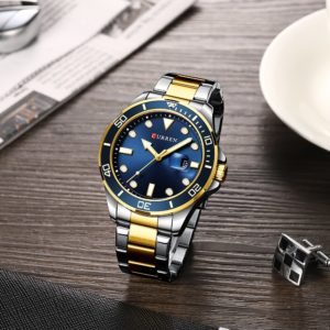 Relógio Curren Masculino de Luxo em Aço Inoxidável À Prova D'Água Série Ghost Gold Blue (5)