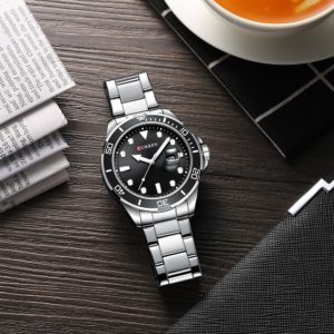 Relógio Curren Masculino de Luxo em Aço Inoxidável À Prova D'Água Série Ghost Silver Black (3)
