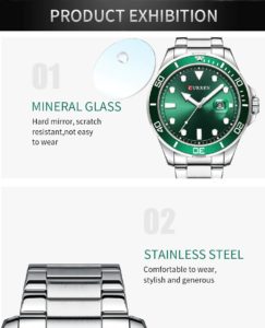 Relógio Curren Masculino de Luxo em Aço Inoxidável À Prova D'Água Série Ghost Silver Green (11)