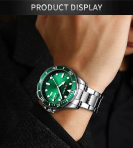 Relógio Curren Masculino de Luxo em Aço Inoxidável À Prova D'Água Série Ghost Silver Green (8)