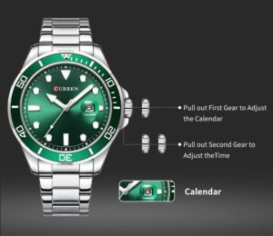 Relógio Curren Masculino de Luxo em Aço Inoxidável À Prova D'Água Série Ghost Silver Green (9)