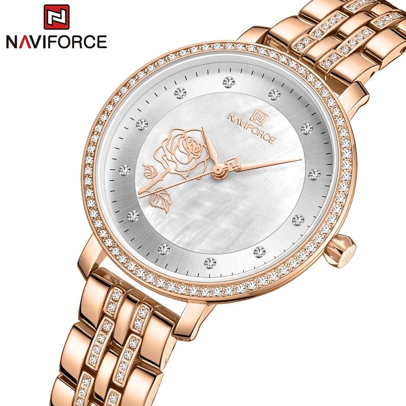 Relógio Feminino Elegante de Luxo Estilo Diamantes em Aço Inoxidável NAVIFORCE