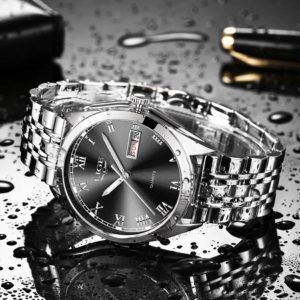 Relógio Feminino de Luxo Marca Lige em Aço À Prova d'água com Calendário Silver Black (2)