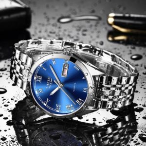 Relógio Feminino de Luxo Marca Lige em Aço À Prova d'água com Calendário Silver Blue (1)