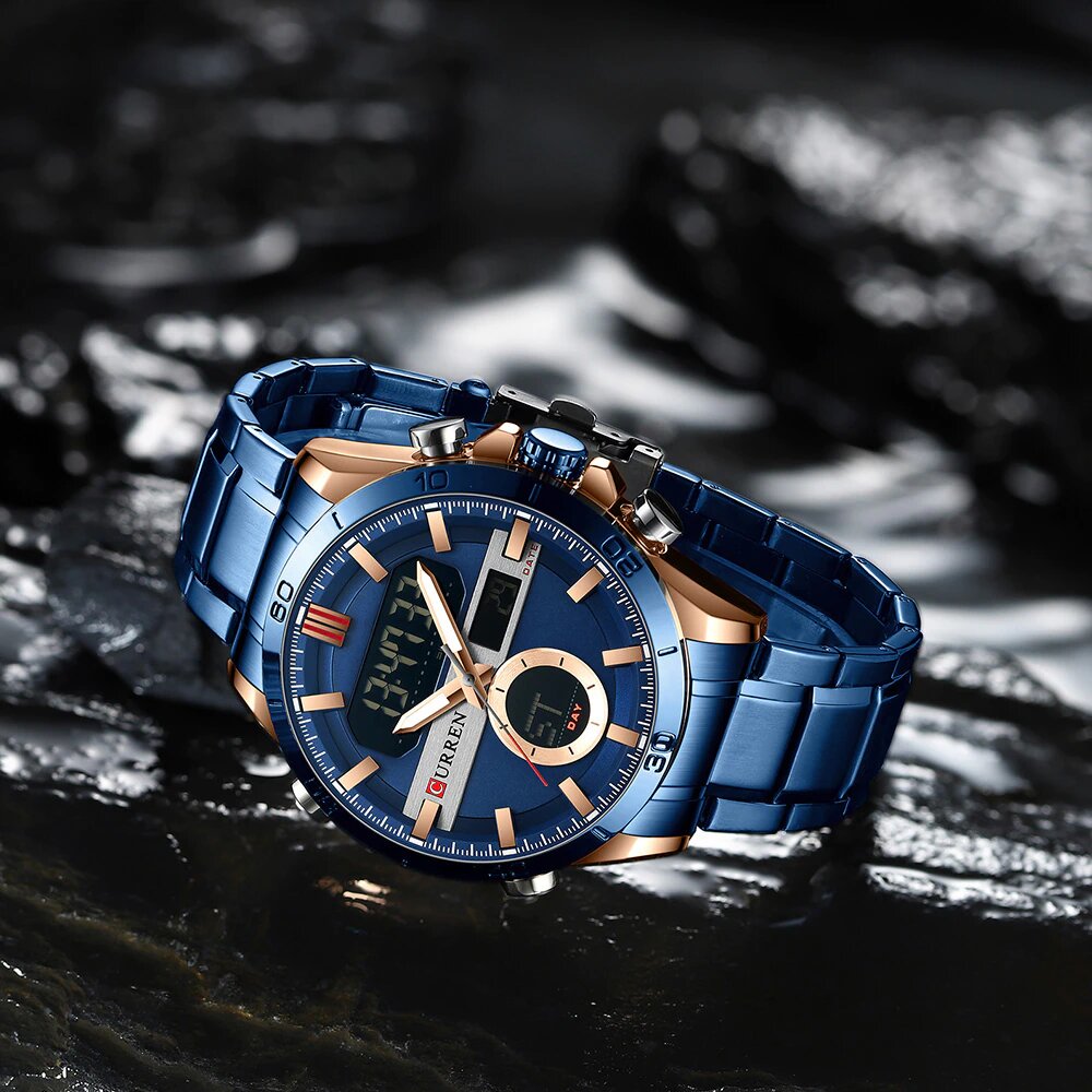 Relógio Masculino Digital e Analógico Curren Marca de Luxo Quartz Azul