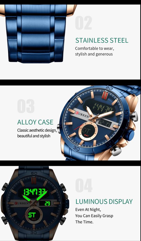 Relógio Masculino Digital e Analógico Curren Marca de Luxo Quartz Azul (2)