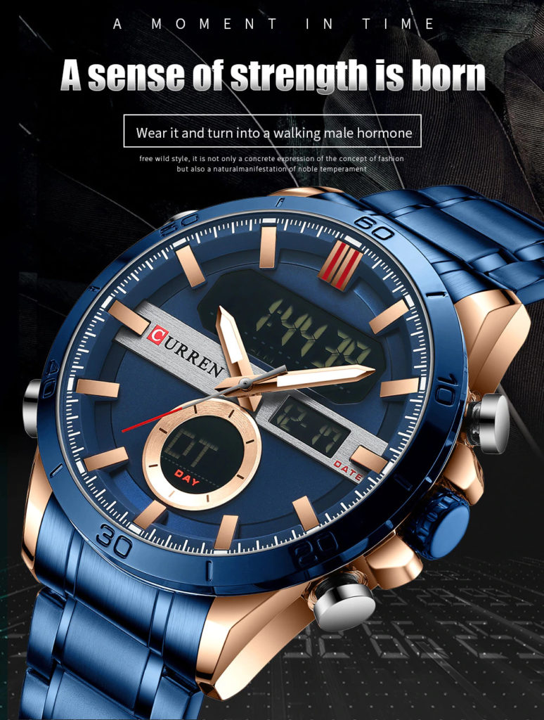 Relógio Masculino Digital e Analógico Curren Marca de Luxo Quartz Azul (4)
