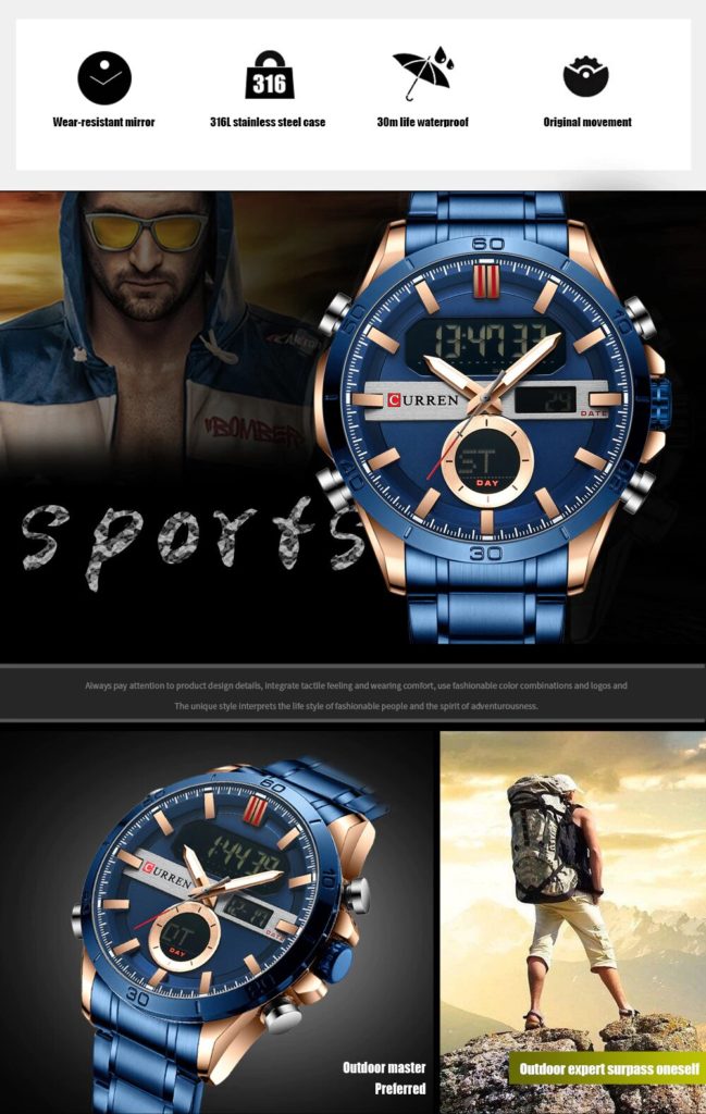 Relógio Masculino Digital e Analógico Curren Marca de Luxo Quartz Azul (8)