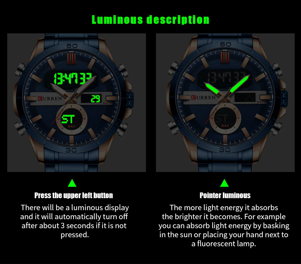 Relógio Masculino Digital e Analógico Curren Marca de Luxo Quartz Escuro