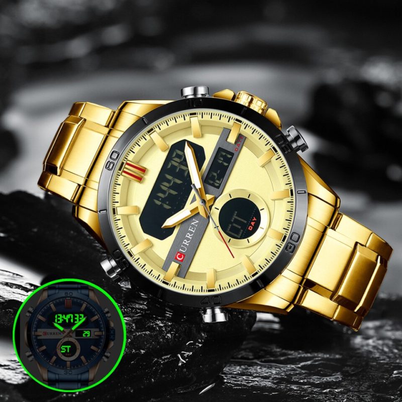 Relógio Masculino Digital e Analógico Curren Marca de Luxo Quartz Gold