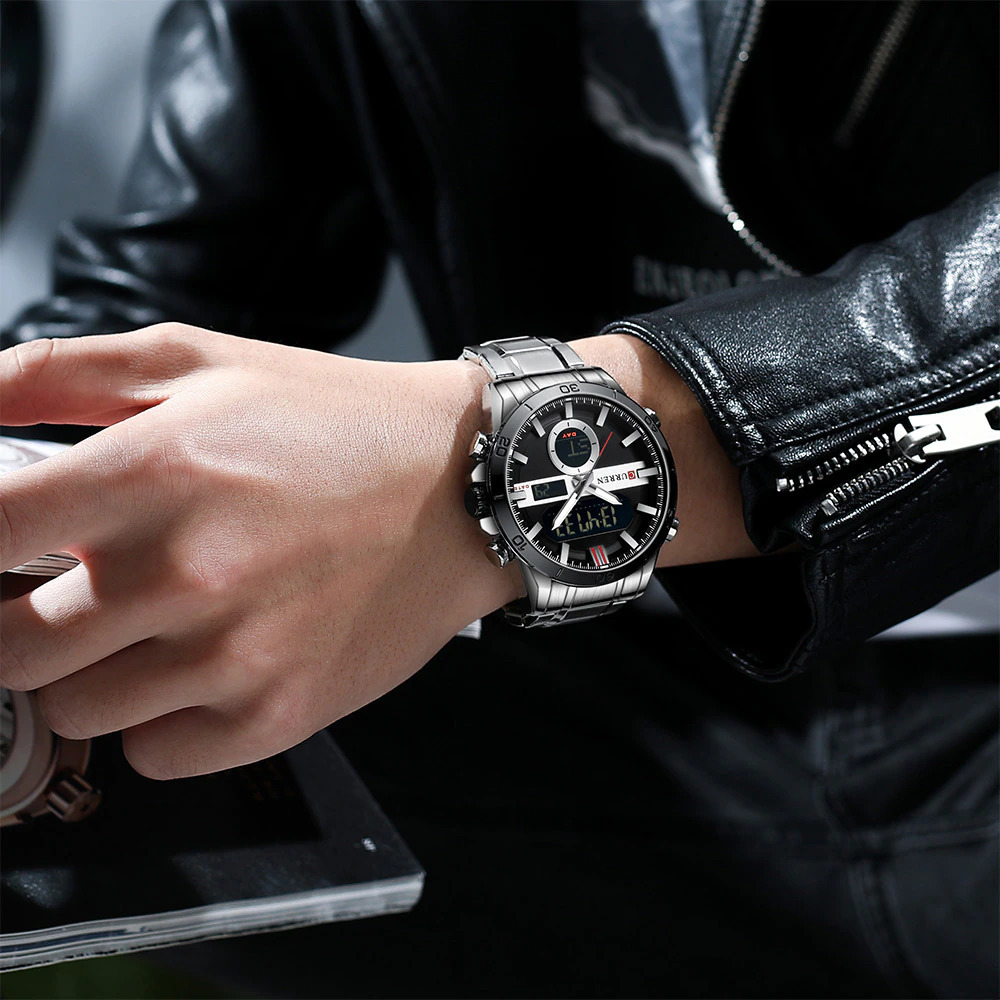 Relógio Masculino Digital e Analógico Curren Marca de Luxo Quartz Prata (3)
