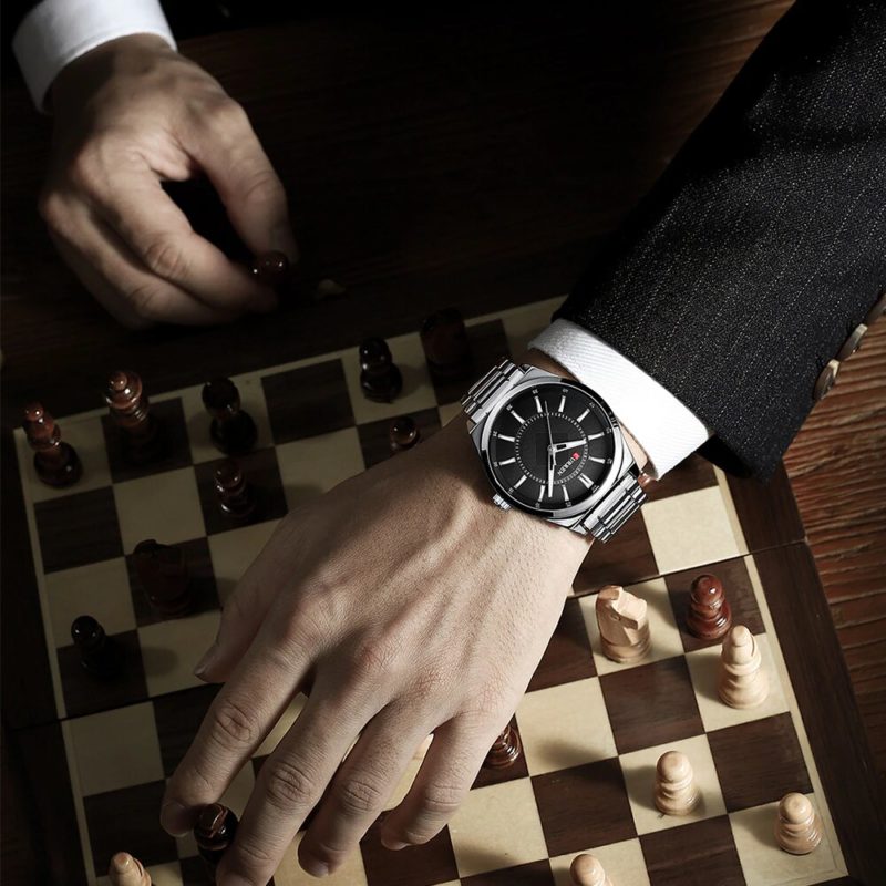 Relógio Masculino Luxuoso Curren para Homem de Negócios Aço Inoxidável Prata Silver (5)