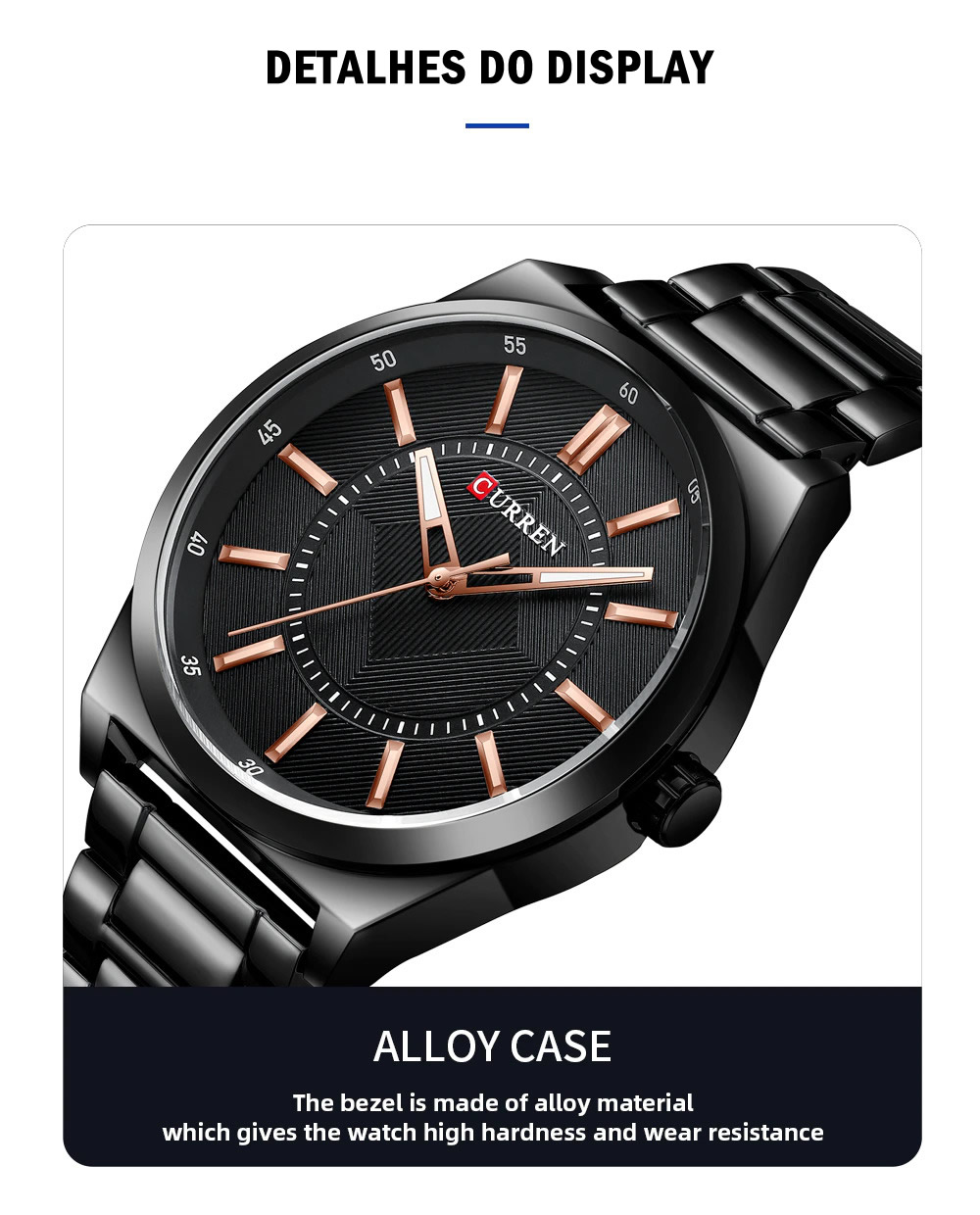 Relógio Masculino Luxuoso Curren para Homem de Negócios Aço Inoxidável Preto Black (1)