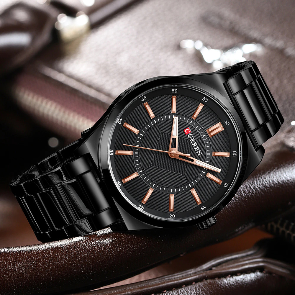 Relógio Masculino Luxuoso Curren para Homem de Negócios Aço Inoxidável Preto Black (2)