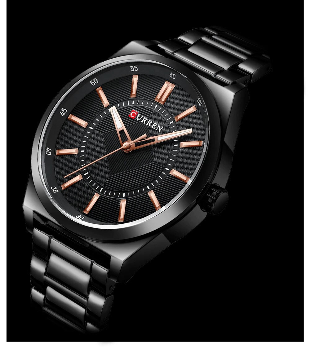 Relógio Masculino Luxuoso Curren para Homem de Negócios Aço Inoxidável Preto Black (3)