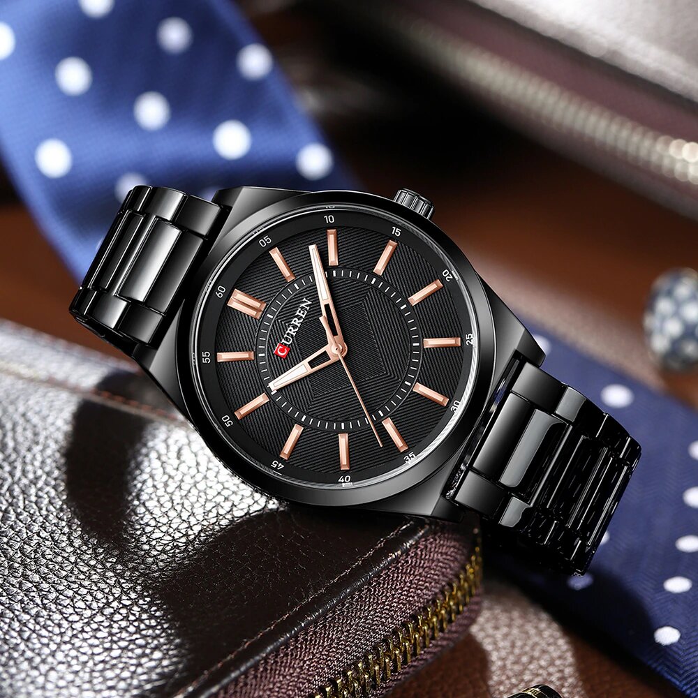 Relógio Masculino Luxuoso Curren para Homem de Negócios Aço Inoxidável Preto Black (7)