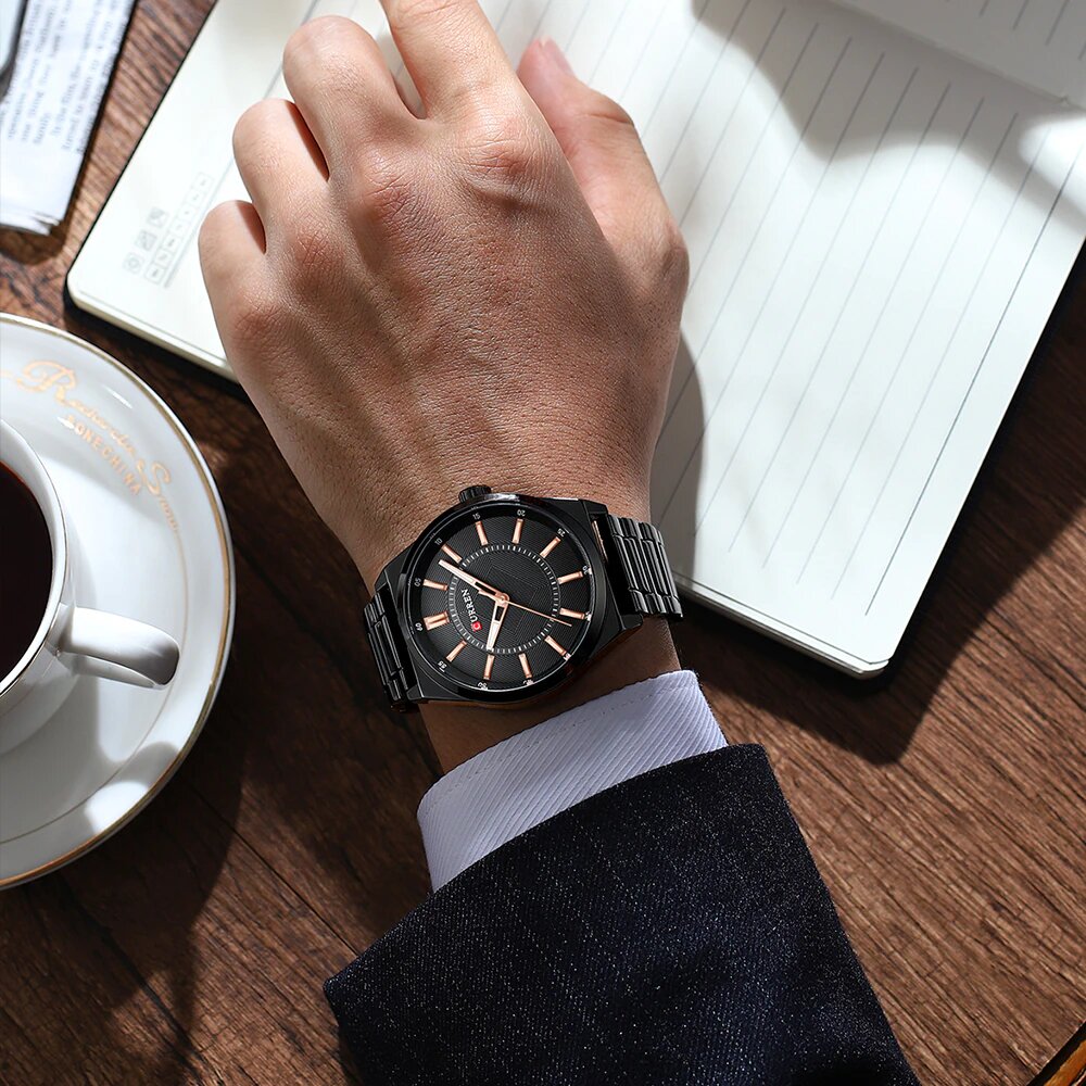 Relógio Masculino Luxuoso Curren para Homem de Negócios Aço Inoxidável Preto Black (8)