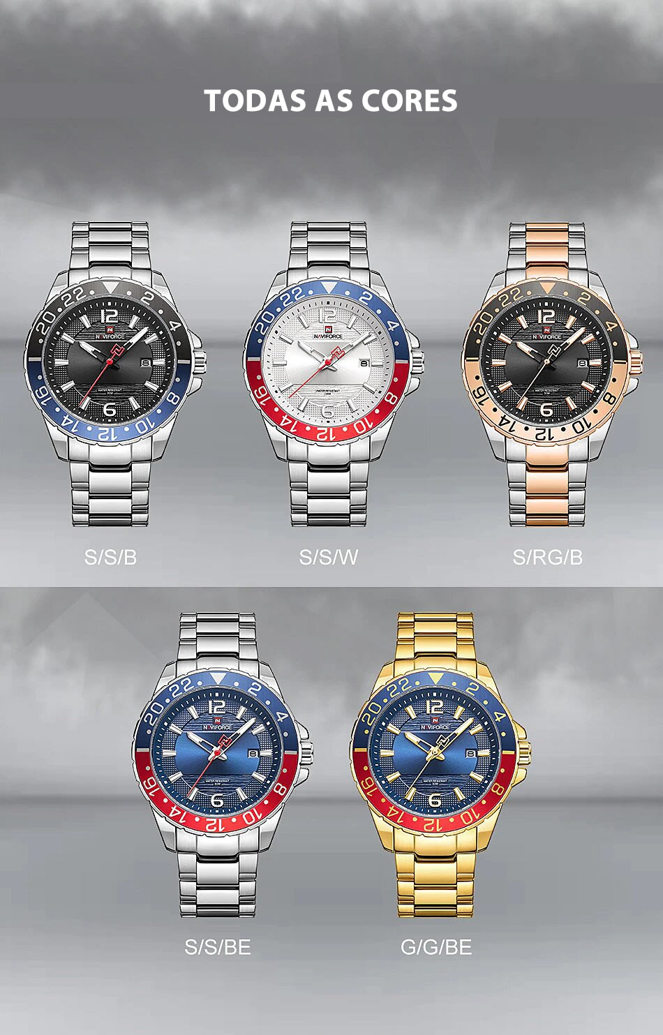 Relógio Masculino de Luxo NAVIFORCE Variações de cores