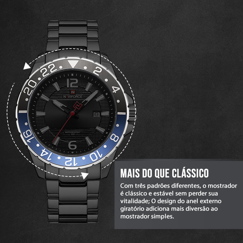 Relógio Masculino de Luxo NAVIFORCE em Aço Inoxidável a Prova d agua (2)