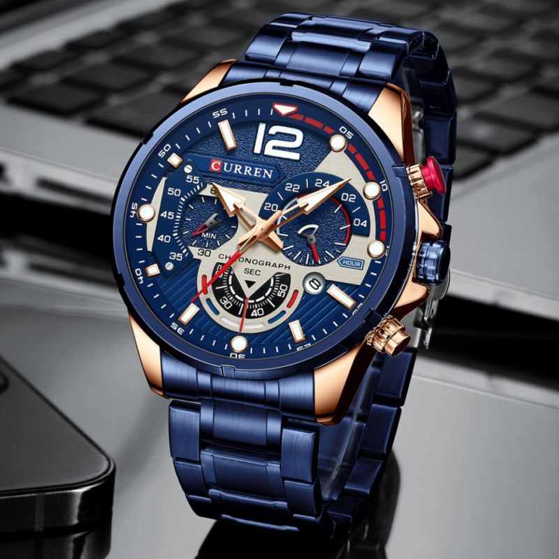 Relógio Masculino de Pulso Luxuoso de Quartzo Curren em Aço Azul (2)