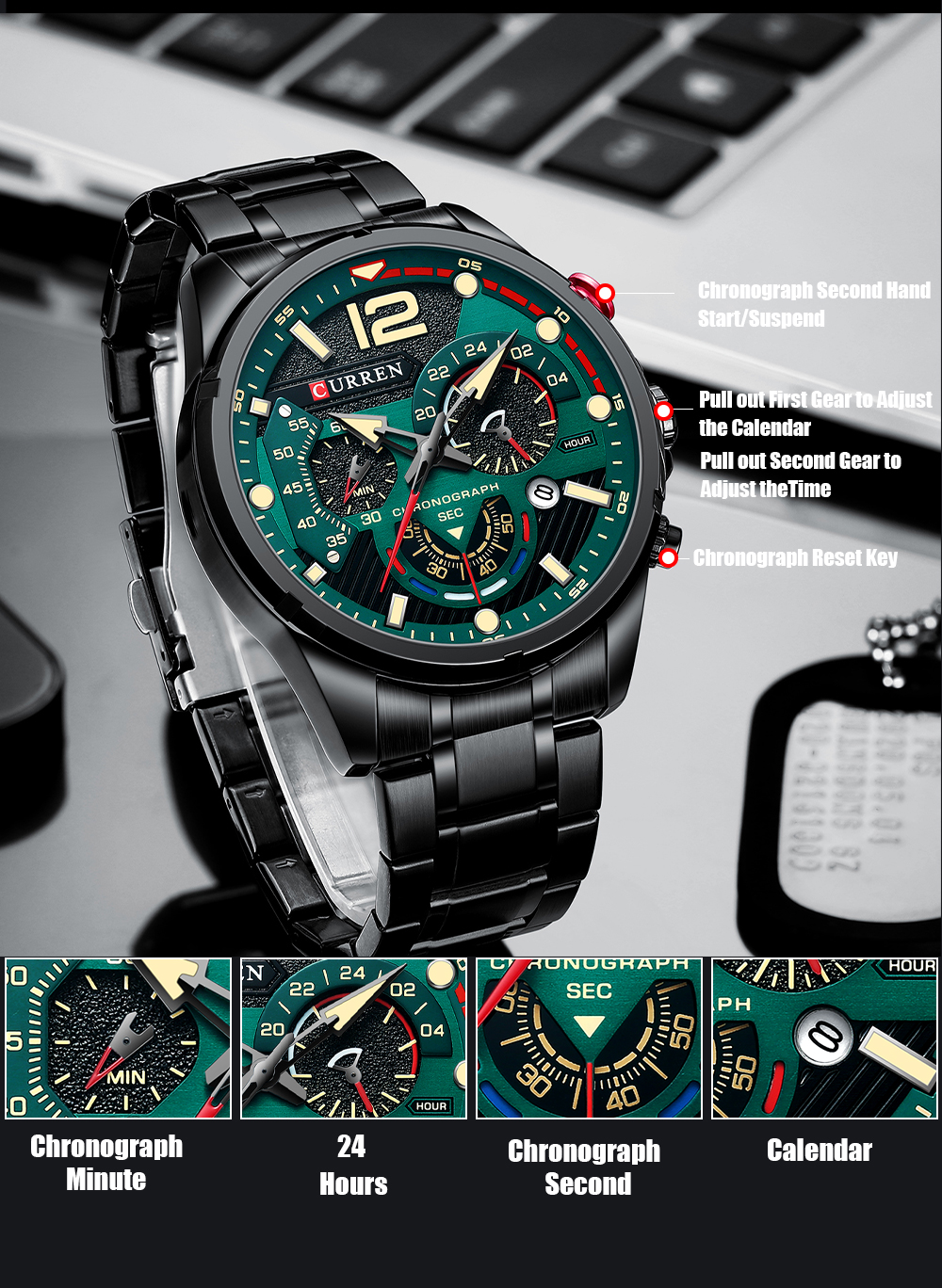 Relógio Masculino de Pulso Luxuoso de Quartzo Curren em Aço Descrição (14)