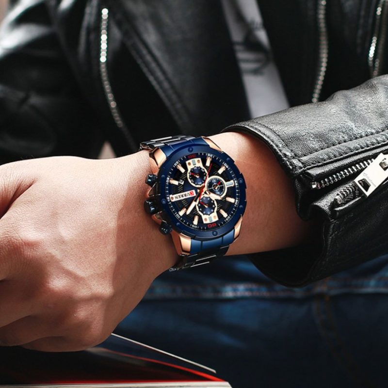 Relógio de Pulso Masculino Casual de Luxo Estilo Esportivo Curren Azul (11)