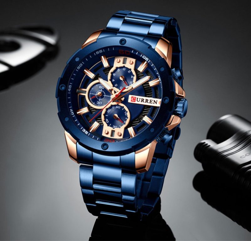 Relógio de Pulso Masculino Casual de Luxo Estilo Esportivo Curren Azul (3)
