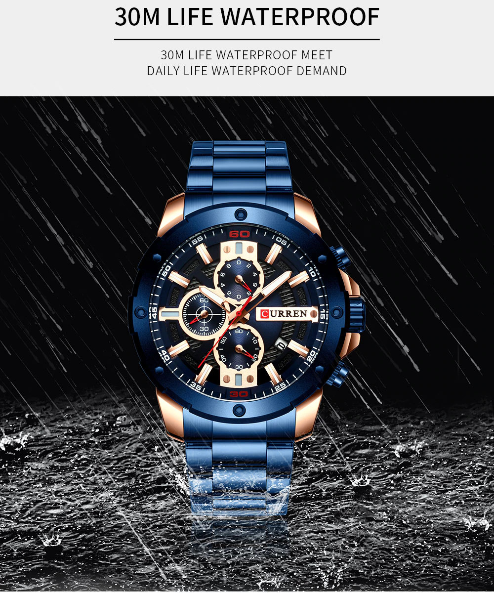 Relógio de Pulso Masculino Casual de Luxo Estilo Esportivo Curren Azul (6)