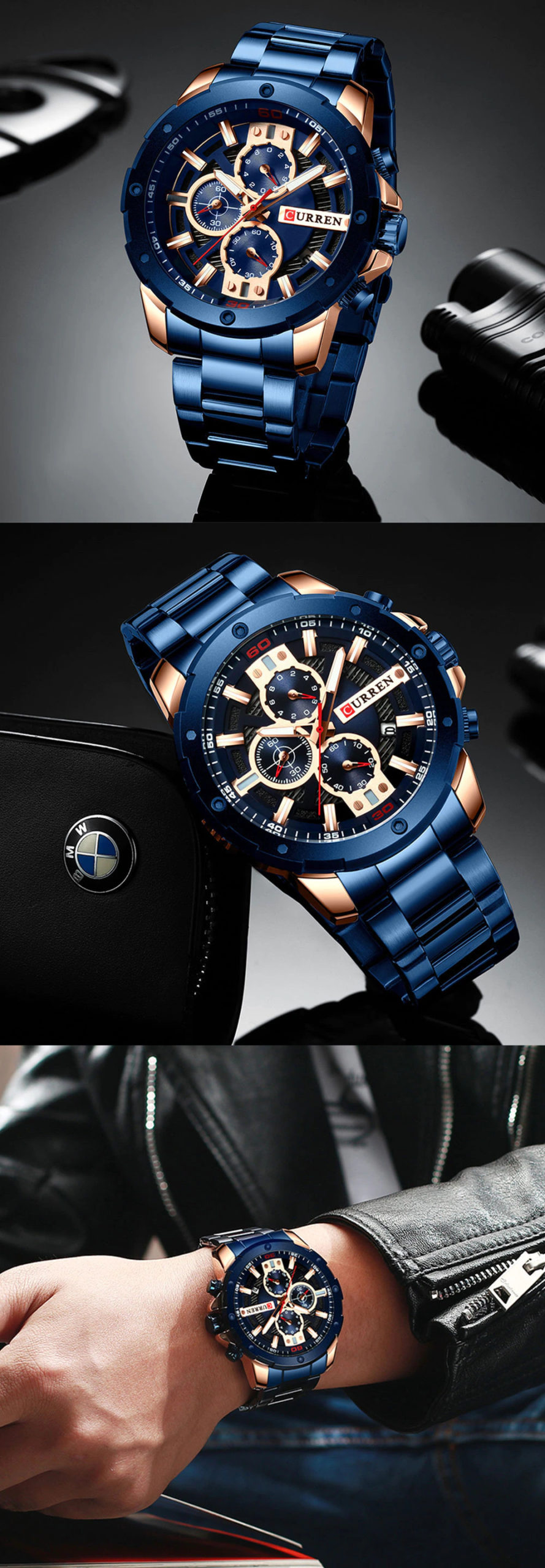 Relógio de Pulso Masculino Casual de Luxo Estilo Esportivo Curren Azul (8)